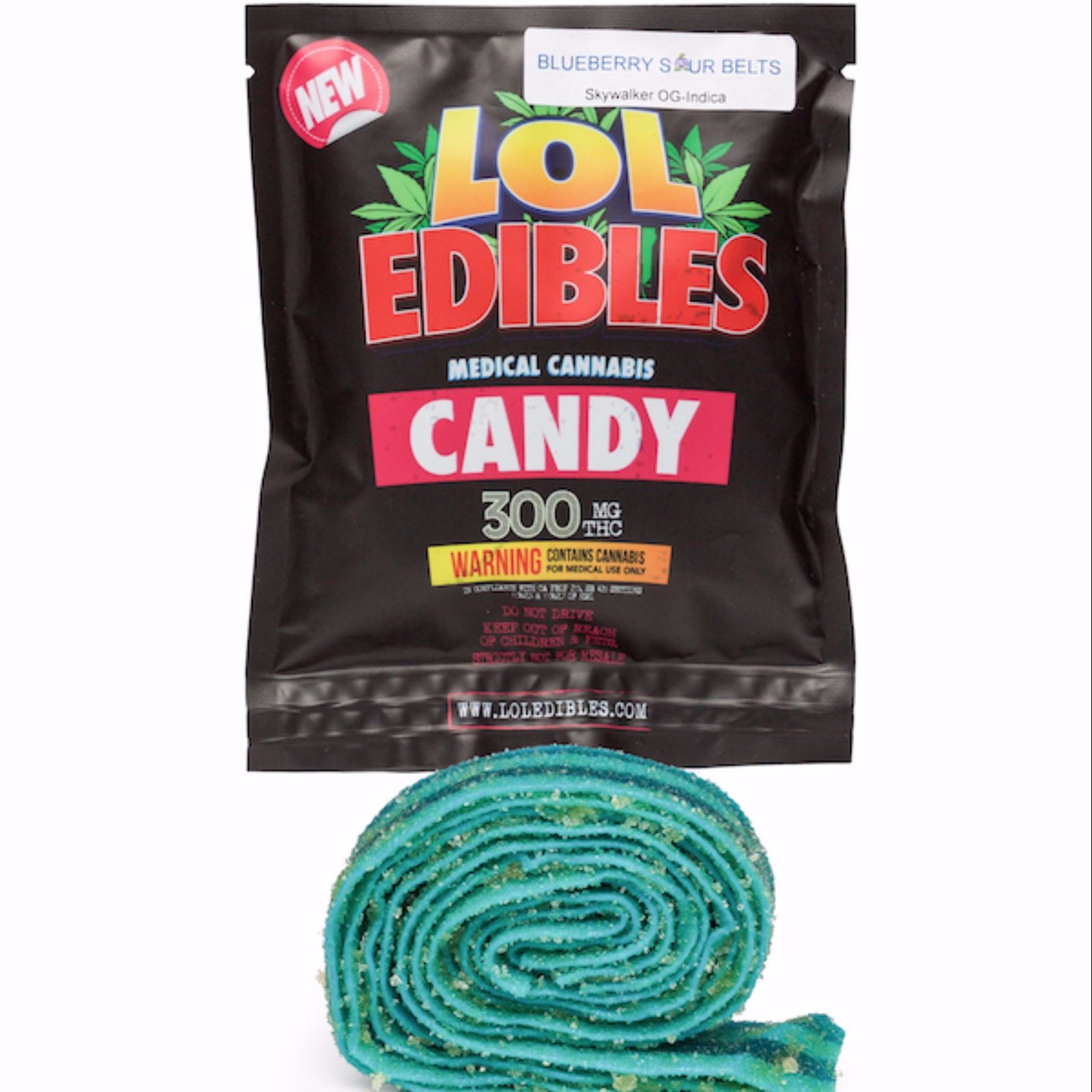 LOL Edibles: Sour Belts - Blueberry 300mg | Leafly